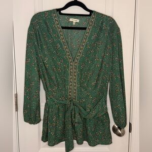 Max Studio Green Floral front tie Blouse